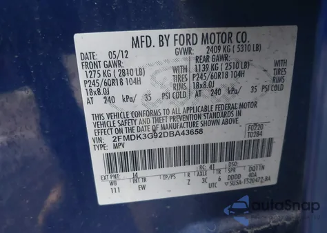 2013 Ford Edge Se из США, поврежденный, VIN 2FMDK3G92DBA43658